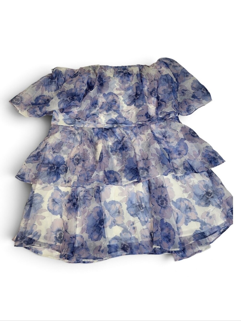 American Eagle Strapless Ruffle Tiered Mini Dress Flowy Blue Purple NWT Size XXL